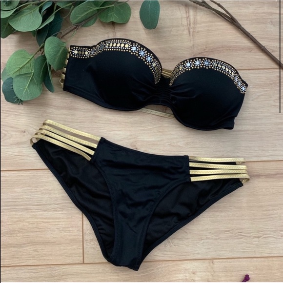 Victoria’s Secret Black and Gold Beaded Bikini - Picture 2 of 5